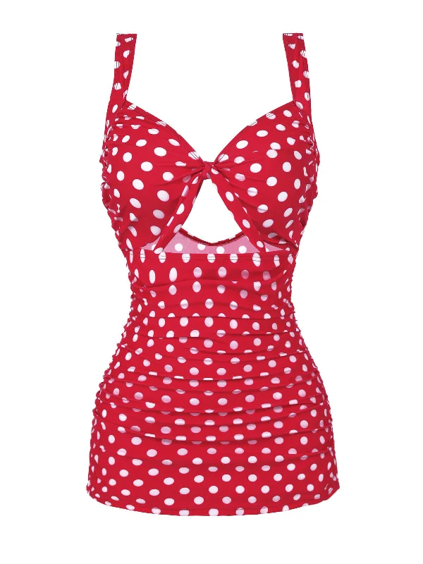 Maternity bikini for expecting mothers to enjoy the beach comfortablyRed 1940s Polka Dot Strap One-Piece Swimsuit