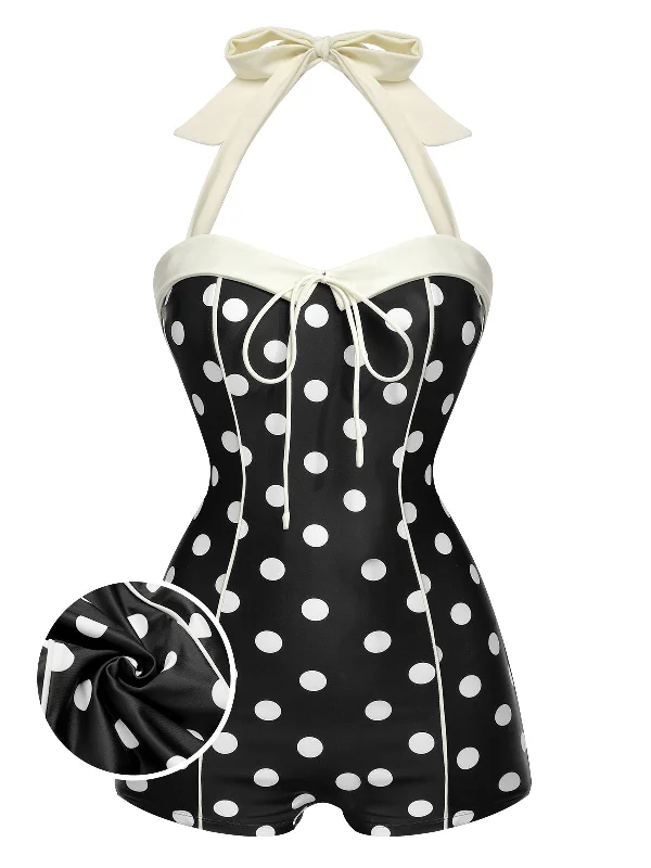 Metallic - finish bikini for a glamorous and eye - catching poolside lookBlack 1950s Polka Dots Halter Swimsuit