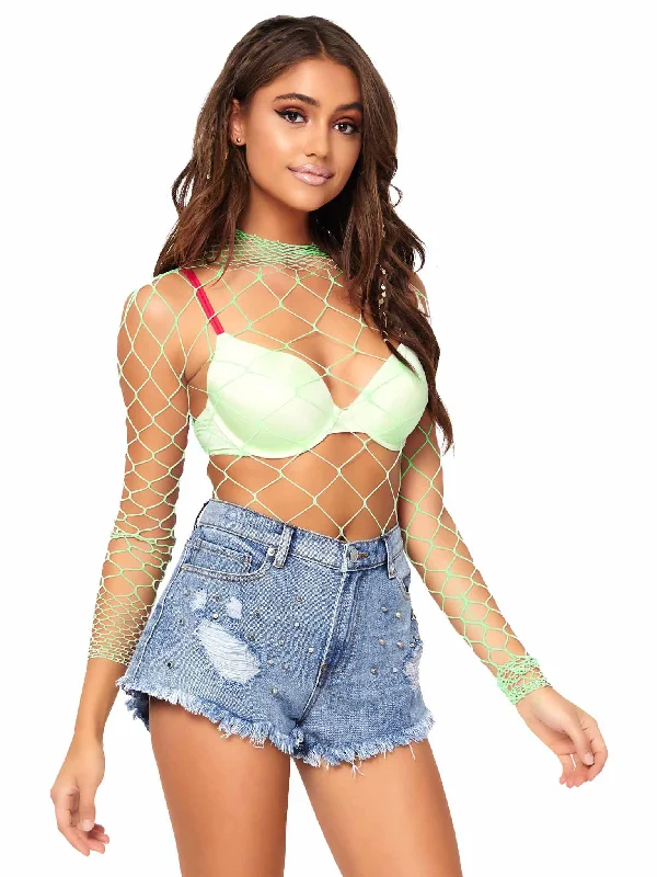 Long - Sleeve Bodysuits for Cold Weather LayeringWide Net Bodysuit Neon Green