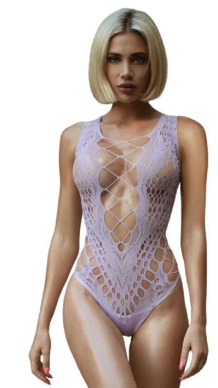 Sleeveless Bodysuits for a Cool and Casual Summer LookRhinestone Bodysuit with Cut Outs Lavander