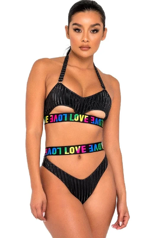 High - performance bikini with quick - drying fabric for active swimmersPride Bikini Top with Underboob Cutout & LOVE Elastic