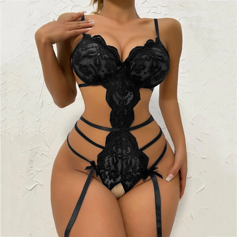 Crop Bodysuits to Pair with High - Waisted BottomsLingerie Lace Transparent Bodysuit Pajamas