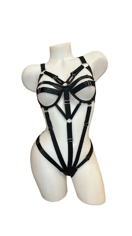 Ruffled Bodysuits with a Playful and Feminine TouchStrappy Bodysuit with Underwire Black