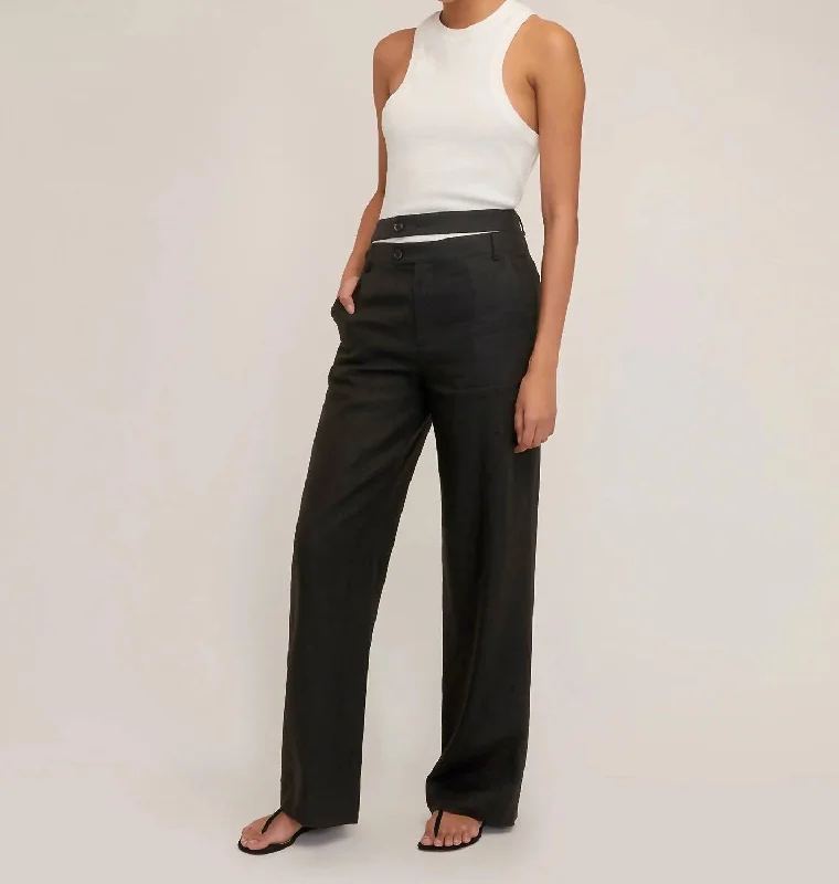 Theo Linen Double Waist Pants In Black