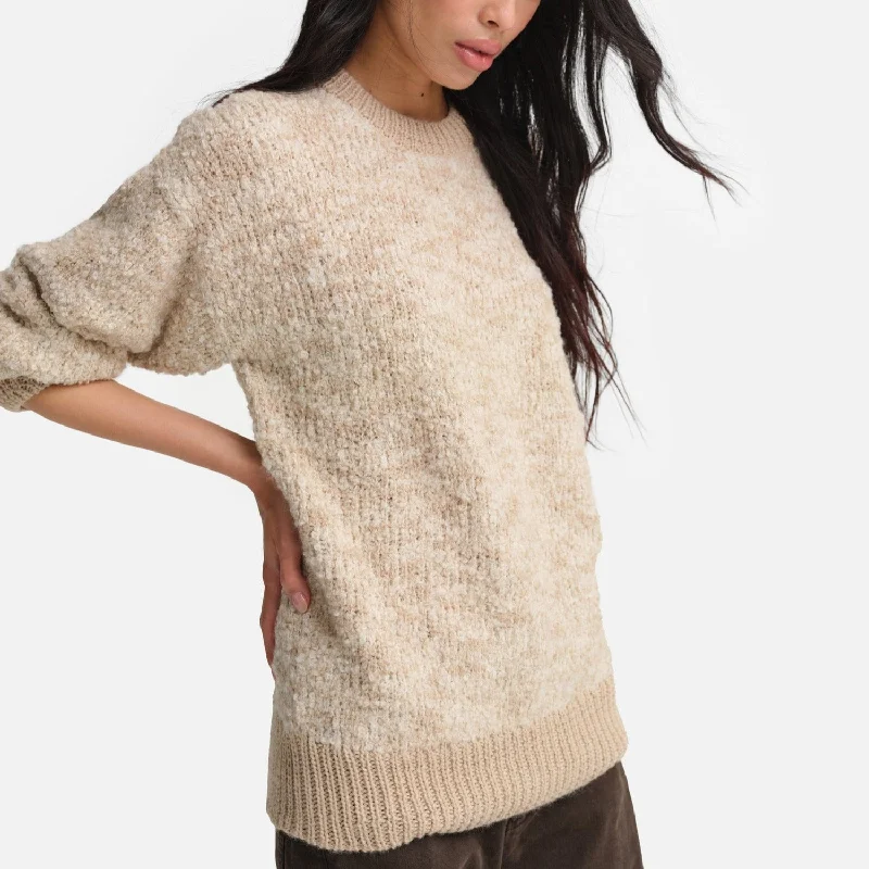 Cropped Women Sweater to Pair with High - Waisted BottomsAlpaca Teddy Crew Neck