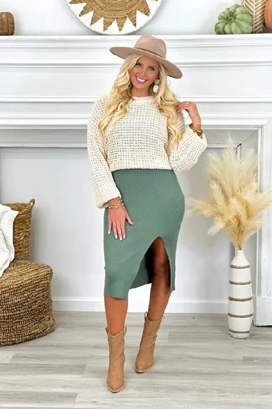 Long - Sleeve Women Sweater with Ribbed CuffsOatmeal Solid Knit Crew Neck Sweater