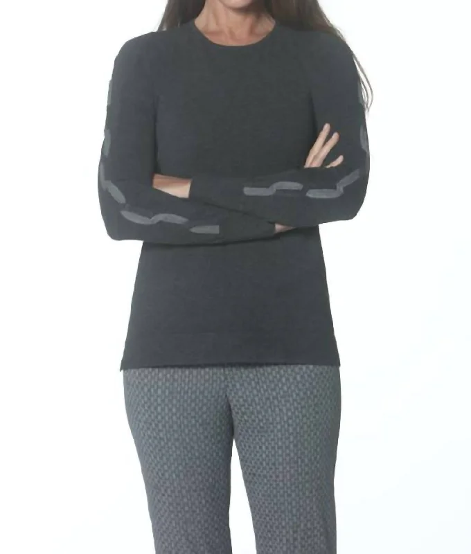 Open - Front Women Sweater for Easy LayeringCabled Crewneck Sweater In Charcoal