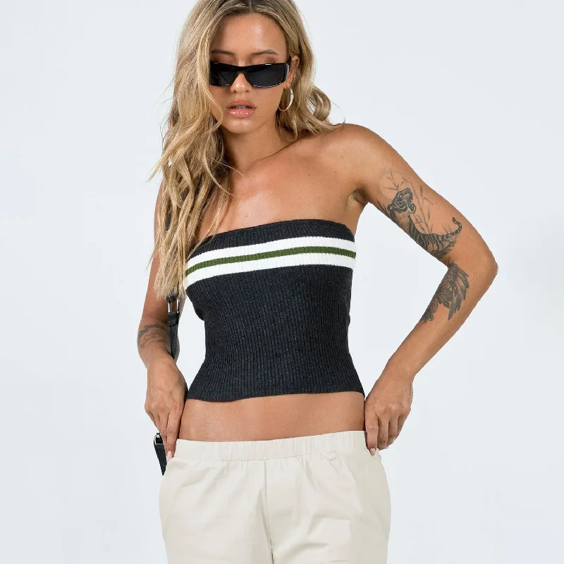 Striped Women Sweater with a Timeless PatternChic Contrast Striped Pattern Cropped Ribbed Knit Tube Top