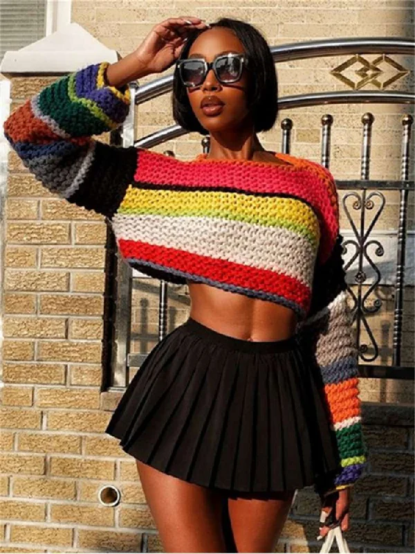 Oversized Women Sweater for a Cozy and Fashionable LookContrast Color Striped Long Sleeve Sweater