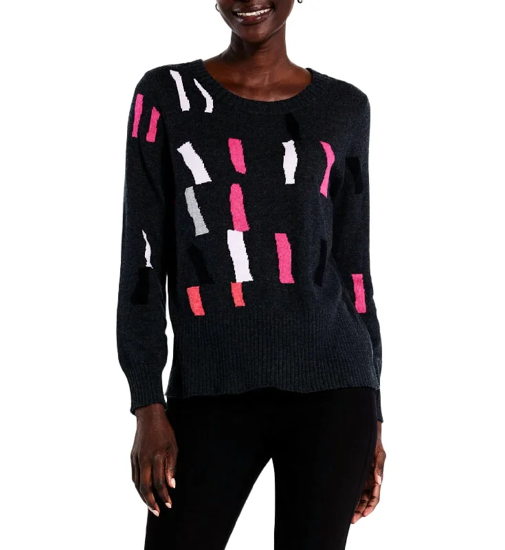 Mock - Neck Women Sweater for a Modern TwistFalling Frost Sweater In Pink Multi