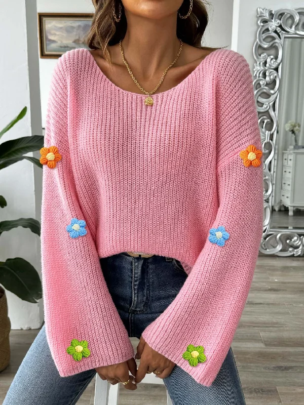 Mock - Neck Women Sweater for a Modern TwistFlower Round Neck Long Sleeve Sweater