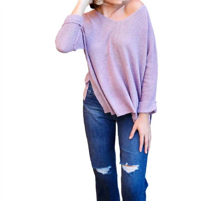 Mock - Neck Women Sweater for a Modern TwistFlowing V-Neck Sweater In Iris