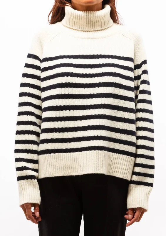 Cropped Women Sweater to Pair with High - Waisted BottomsGideon Sweater In Ivory/dark Navy Stripe