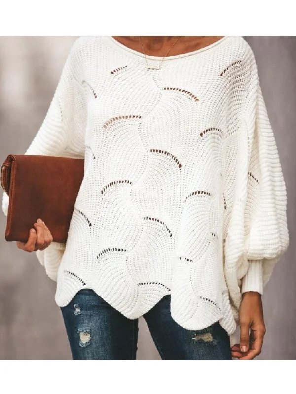 Cropped Women Sweater to Pair with High - Waisted BottomsHollow Out Knitting Loose Pullover