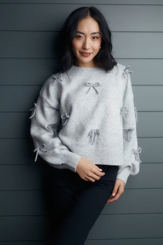 Cable - Knit Women Sweater with Intricate PatternsJosie Bow Detail Brushed Sweater