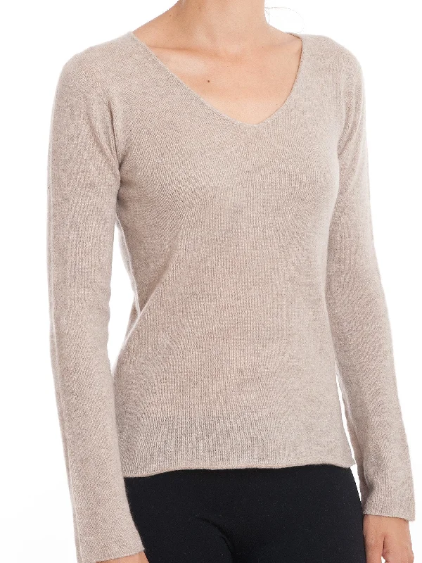 Cable - Knit Women Sweater with Intricate PatternsV-neck 100% Cashmere