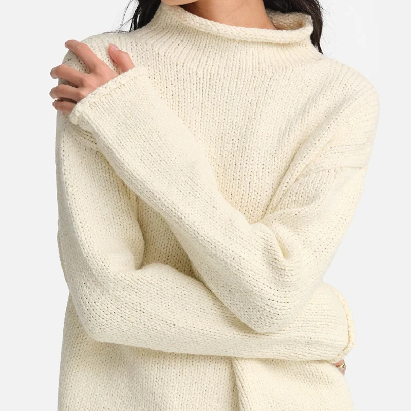 Cropped Women Sweater to Pair with High - Waisted BottomsOrganic Knit Funnel Neck Sweater