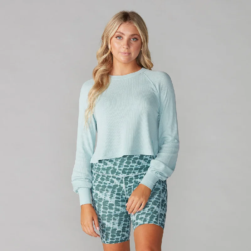 Cropped Women Sweater to Pair with High - Waisted BottomsRenew Waffle Knit Crop Long Sleeve *