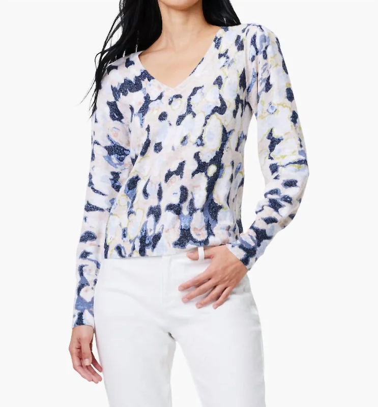 Cropped Women Sweater to Pair with High - Waisted BottomsRolling Clouds Sweater In Blue Multi