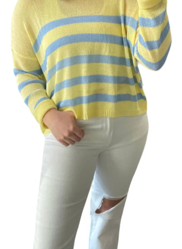 V - Neck Women Sweater to Elongate the NecklineStripe Knit Sweater In Lemon