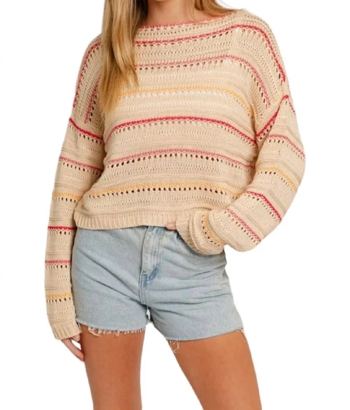 Color - Blocked Women Sweater for a Bold Fashion StatementStriped Knitted Sweater In Cream/pink