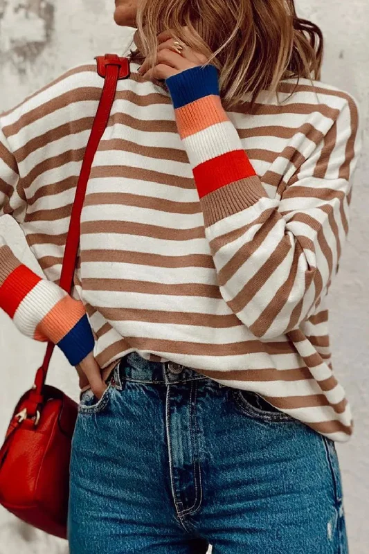 Lightweight Women Sweater for Spring and FallStriped Turtleneck Long Sleeve Sweater