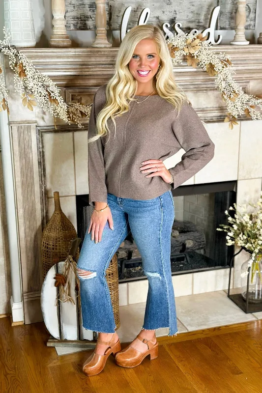 Lightweight Women Sweater for Spring and FallMocha Round Neck Knit Sweater