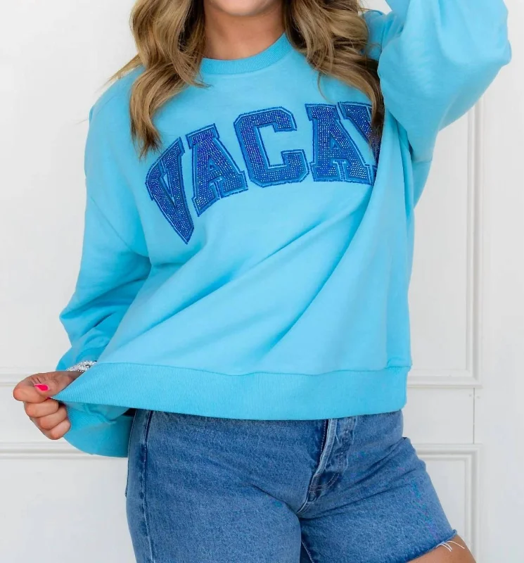 V - Neck Women Sweater to Elongate the NecklineVacay Sweatshirt In Aqua