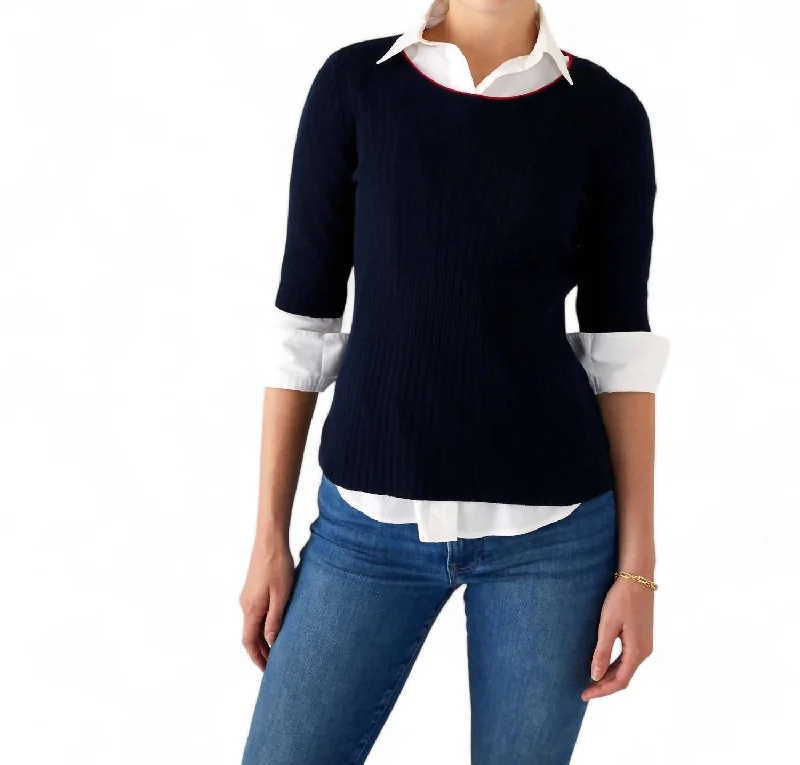 Cable - Knit Women Sweater with Intricate PatternsVoyageur Acton Knit Crewneck Sweater In Navy