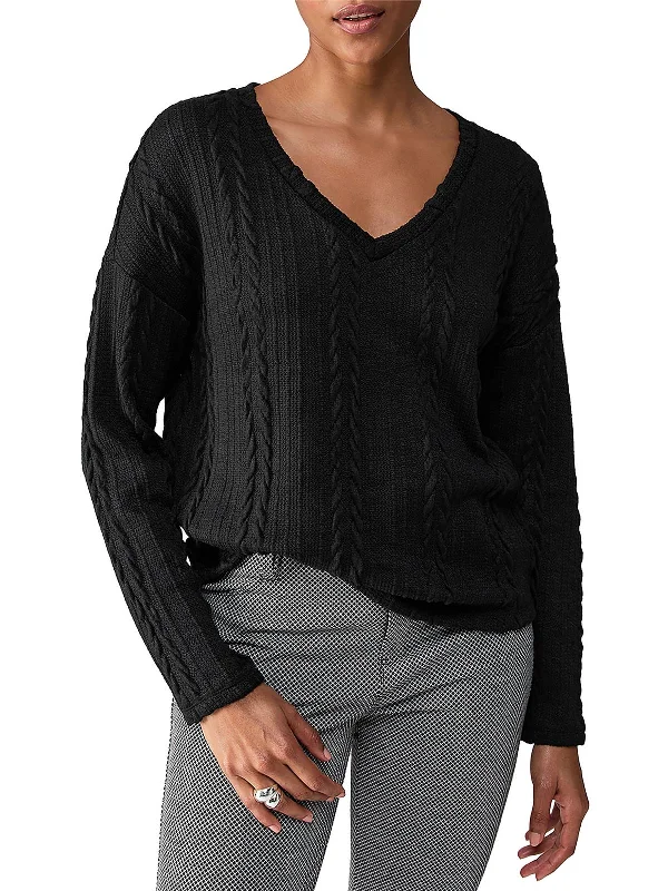 Cable - Knit Women Sweater with Intricate PatternsWomens Cable Knit Long Sleeve V-Neck Sweater