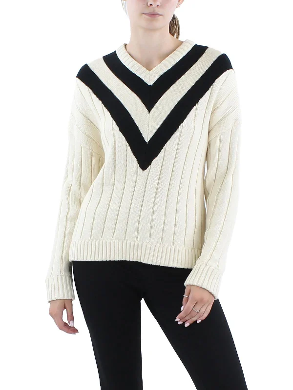 Cashmere Women Sweater with a Luxurious Soft TouchWomens Striped Knit V-Neck Sweater