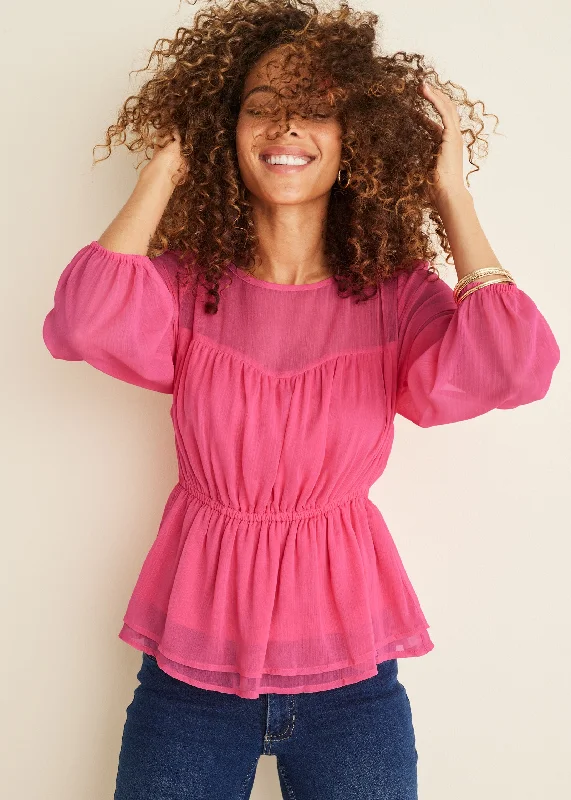 Cashmere Women Sweater with a Luxurious Soft TouchSheer Beauty Blouse - Hot Pink