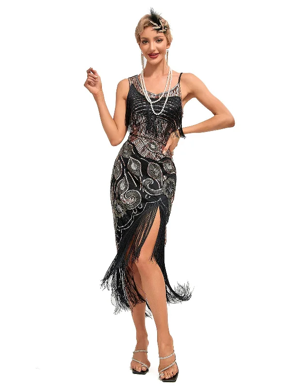 Empire Waist Women Dress to Accentuate the Bust and Conceal the Waist1920s Vintage Fringe Sequined Midi Party Dress