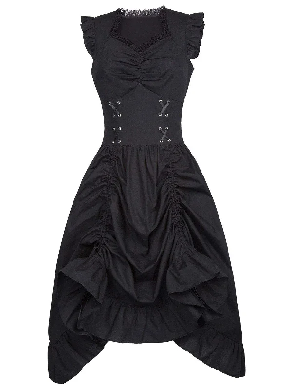 Sheath Women Dress with a Tailored Fit for a Professional Look1930s Solid Ruffles Square Neck Steampunk Dress