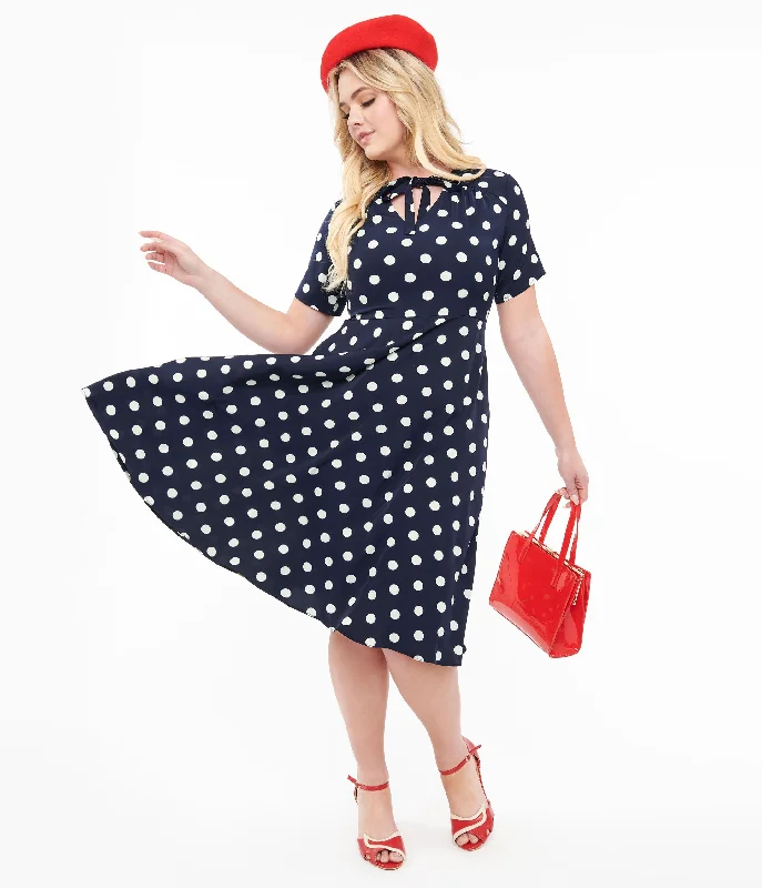 Strapless Women Dress with a Built - in Bra for Comfort and Support1940s Navy & White Polka Dot Set Sail Swing Dress