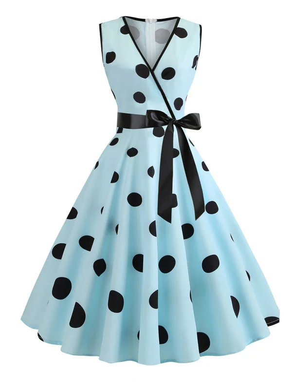 Mermaid - Style Women Dress with a Fitted Silhouette for Special Occasions1950s Bow Polka Dot Swing Dress