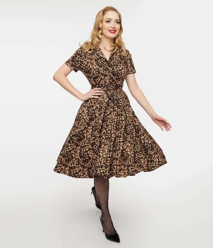 Backless Women Dress for a Sexy and Alluring Look at Evening Events1950s Cheetah Girl Belted Swing Dress