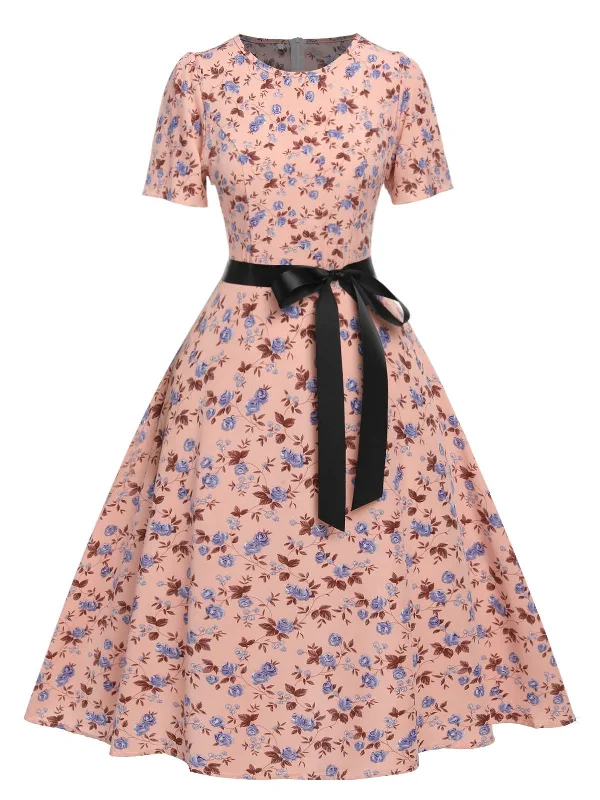 Long - Sleeve Women Dress in Velvet for a Luxurious Winter Look1950s Ditsy Floral Swing Dress With Ribbon