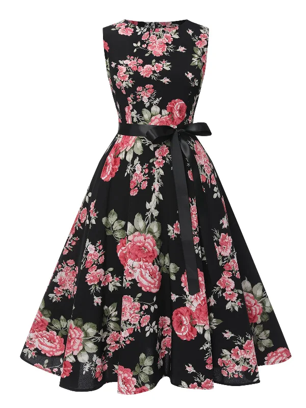 Printed Abstract Women Dress for a Modern and Artistic Appeal1950s Floral Bow Belt Vintage Dress