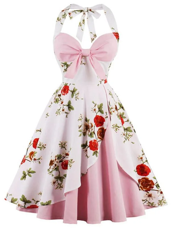 Empire Waist Women Dress to Accentuate the Bust and Conceal the Waist1950s Halter Floral Swing Dress