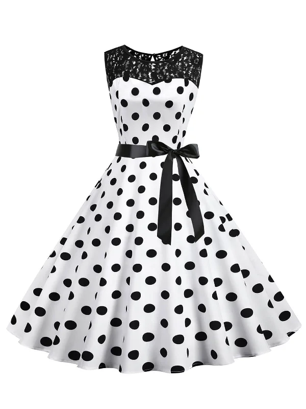 Backless Women Dress for a Sexy and Alluring Look at Evening Events1950s Polka Dot Lace Patchwork Dress