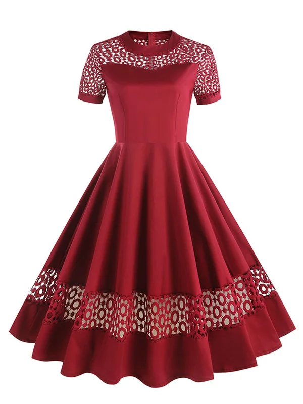 Ruffled Women Dress with Multiple Layers for a Playful and Girly Style1950s Round Neck Hollow Solid Dress