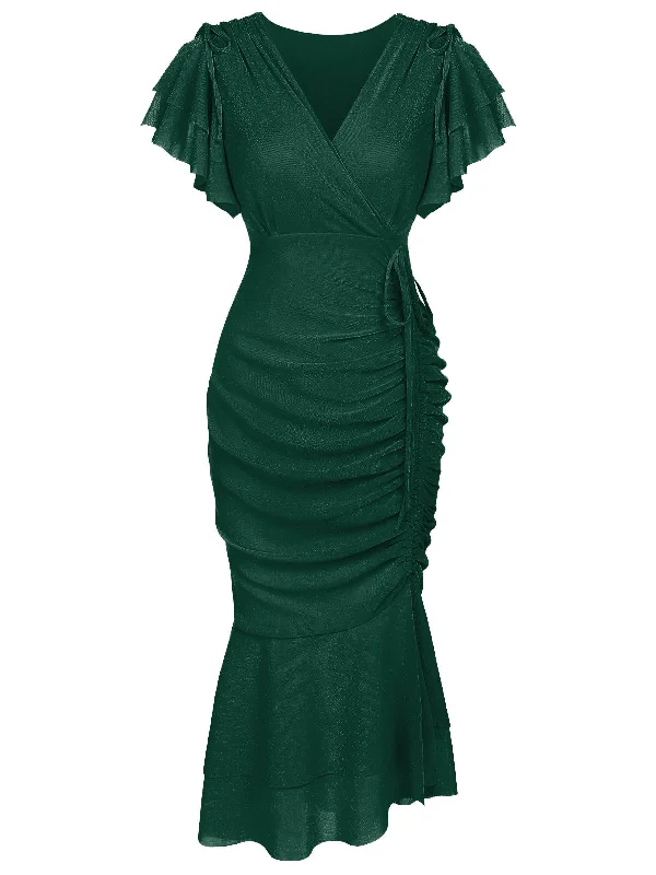 Sleeveless Women Dress in Bright Colors for Summer Parties1930s Ruffle Lace-up Fishtail Dress