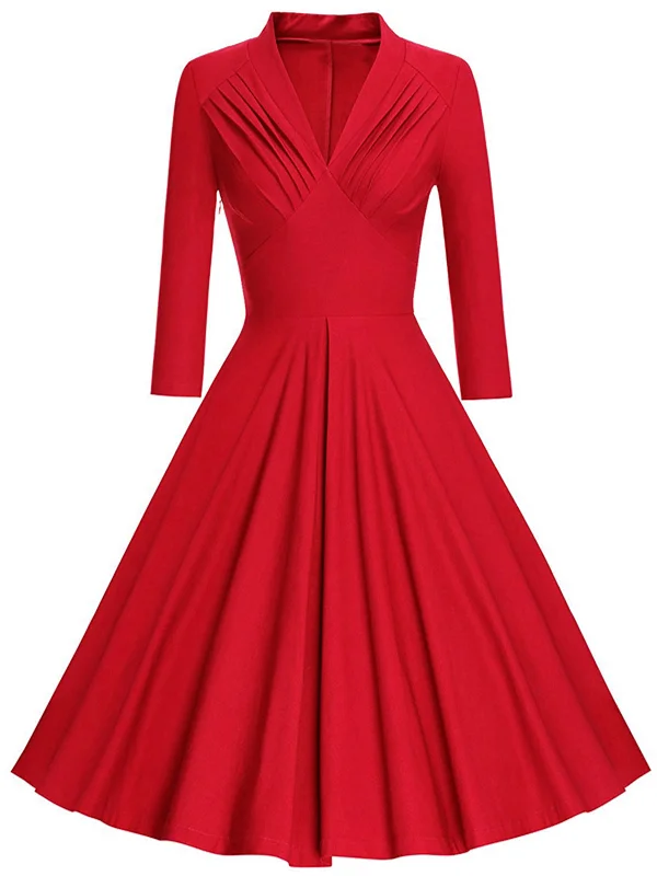 Ball Gown Women Dress with a Full Skirt for a Princess - like Look1950s Solid Long Sleeve Swing Dress