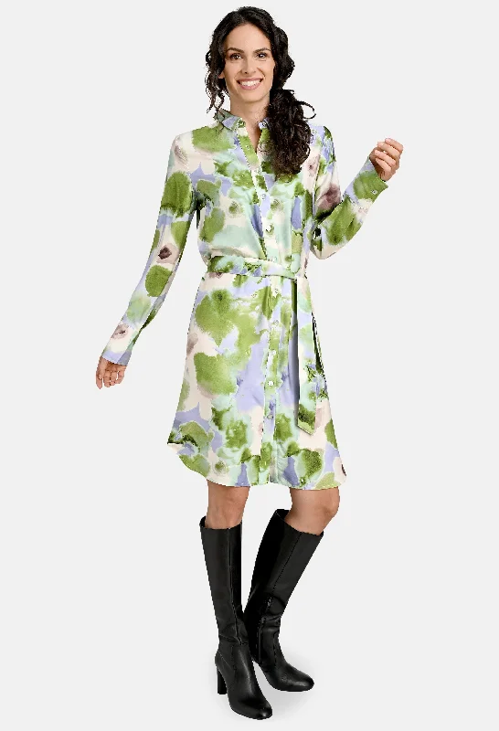 Mini Women Dress with a Short Hem for a Young and Trendy StyleAbstract Floral Print Silk Look Dress