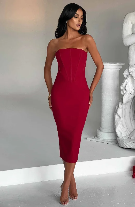 Strapless Women Dress with a Built - in Bra for Comfort and SupportAmore Midi Dress - Red