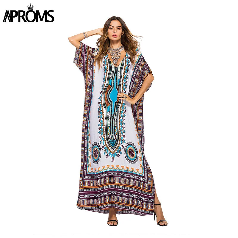 Plus Size Women Dress with a Flattering A - Line Cut for Comfort and StyleAproms African Kaftan Dresses for Women Summer Ethnic Dashiki Dress Robe Traditional African Clothing Long Maxi Tunic Dress