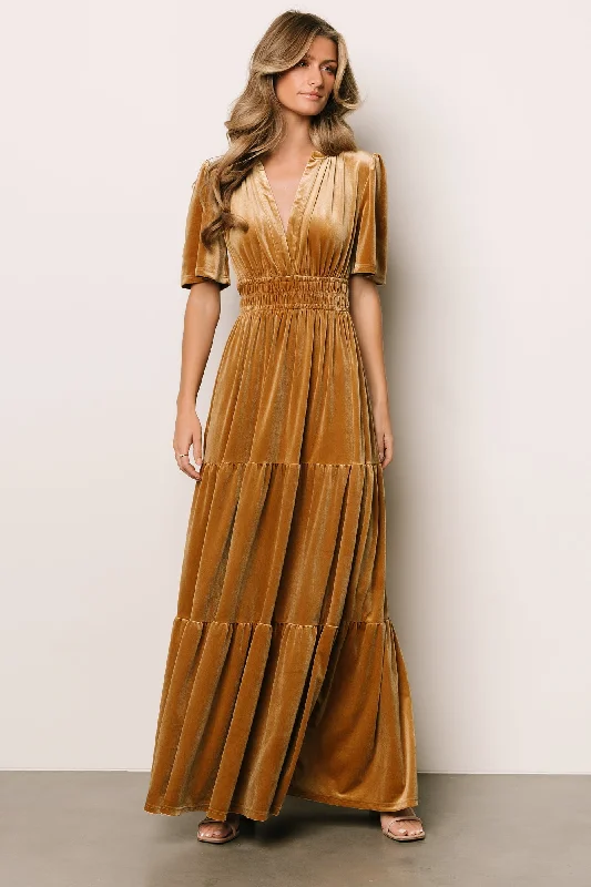 Printed Abstract Women Dress for a Modern and Artistic AppealArtemis Velvet Maxi Dress | Dark Gold