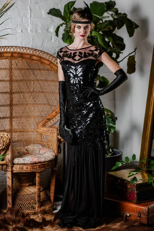 Little Black Women Dress with Sequins for a Glamorous Night OutBlack 1920s Sequin Maxi Flapper Dress