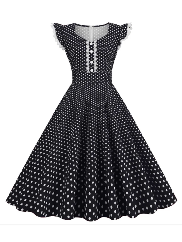 Mermaid - Style Women Dress with a Fitted Silhouette for Special OccasionsBlack 1950s Polka Dots Ruffles Dress